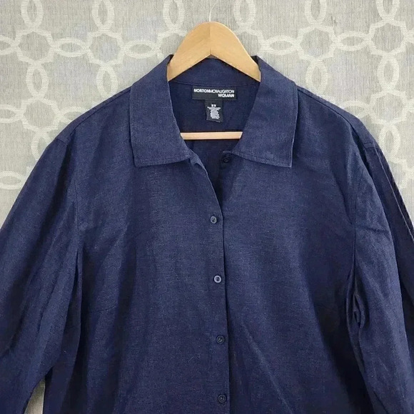 NWT Norton McNaughton Linen Blend Button Up Embroidered 3/4 sleeve women's Shirt - Picture 2 of 10